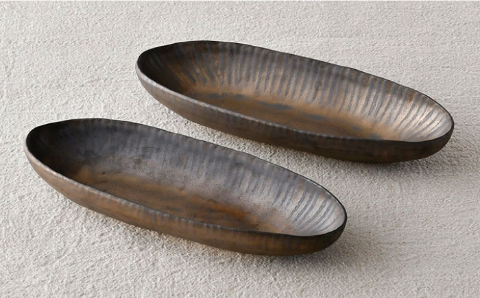 【波佐見焼】十草ゴールド カヌー鉢 ボウル ペアセット【三栄陶器】 [QD01]