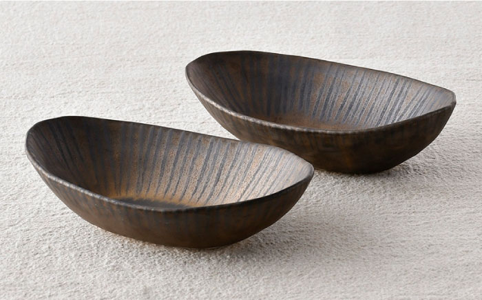 【波佐見焼】十草ゴールド 舟型鉢 ボウル ペアセット【三栄陶器】 [QD02]