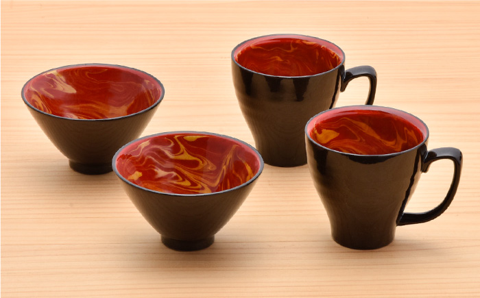 【波佐見焼】レッドマーブル マグカップ2個 飯碗2個セット 茶碗 丼 スープマグ 【舘山堂】 [RC23]