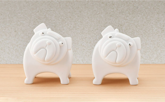 【波佐見焼】 置物 ・ブルドッグ（ペア）（無釉・つや無し） インテリア 陶器 雑貨 【アトリエやま】 [RE09]