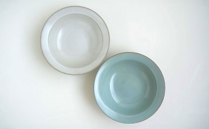 【波佐見焼】カラービスク リムボウル2色セット 水色・白【光和陶器】 [SC81]