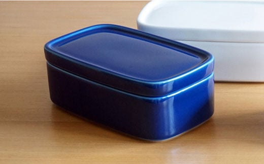 【白山陶器】【磁器のふたもの】ブルーが鮮やかなCONTEロング ブルー 保存容器 バターケース  食器 皿 【波佐見焼】 [TA50]