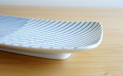 【白山陶器】【重ね縞】長焼皿 2枚セット 角皿 長皿 【波佐見焼】[TA94]