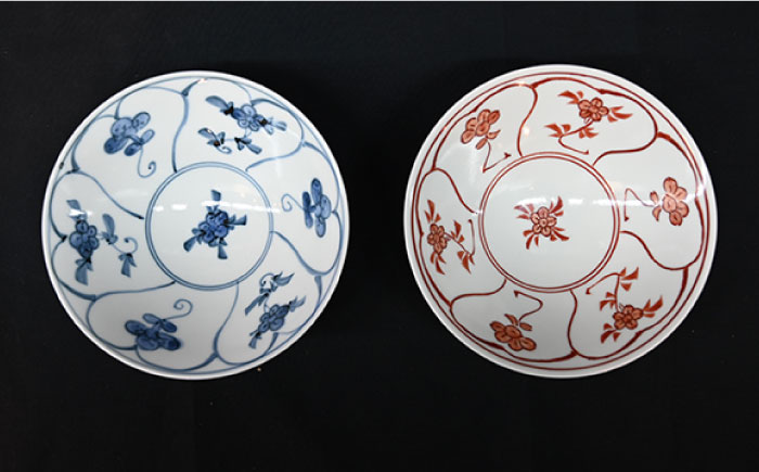 【波佐見焼】はさみ平茶碗 なづな（呉・朱） 茶碗 ペアセット【協立陶器】 [TC87]