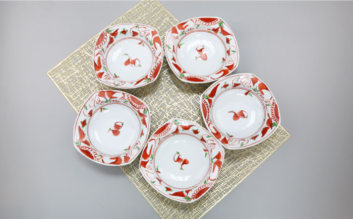 【波佐見焼】夢万歴草華紋 マルチ ボウル Mセット5P（手描）【不二商店】 [UC06]