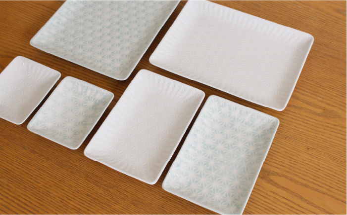 【波佐見焼】麻の葉シリーズ スクエア プレート （白磁・青磁） 6枚セット 角皿 小皿 【陶芸ゆたか】 [VA90]