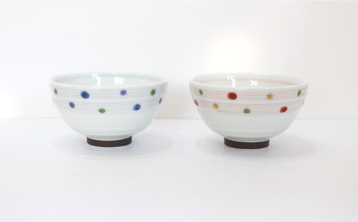 【波佐見焼】色彩水玉（ 茶碗 ・ 湯呑 ）4点セット【陶芸ゆたか】 [VA93]