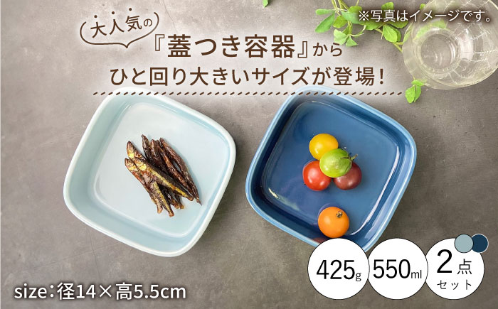 【波佐見焼】便利な蓋つき容器 大サイズ（ブルーグレー・薄瑠璃）2個セット 保存容器 【和山】 [WB130]