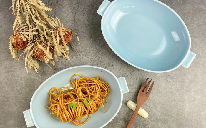 【波佐見焼】グラタン皿 大 ブルーグレー 2枚セット カレー皿 パスタ皿 【和山】 [WB132]