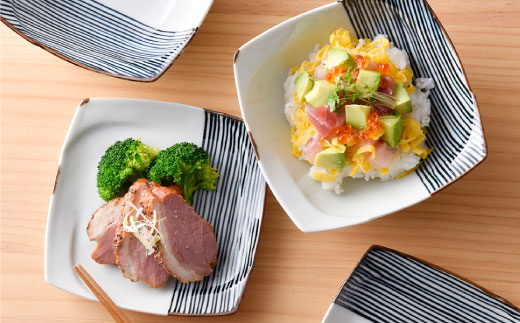 【波佐見焼】 ハ－フラインシリ－ズ 正角皿・角多様鉢 4点セット 取り皿 小皿 食器 【まるしん】 [WD06]