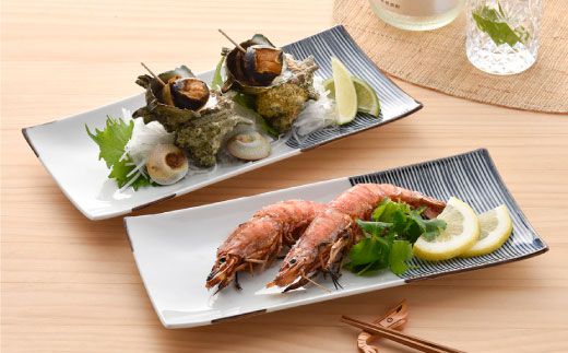 【波佐見焼】ハーフラインシリーズ 粋長皿 2枚セット【まるしん】 角皿 プレート 食器 [WD12]