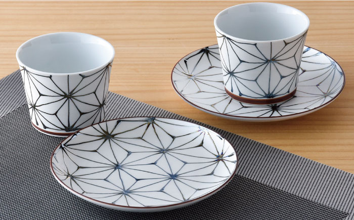 【波佐見焼】Sweet麻シリーズ マルチカップ ・ソーサー（黒） 4点セット スープカップ スープマグ 食器【まるしん】 [WD35]