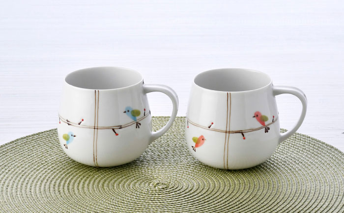 【波佐見焼】ことりの森 マグカップ ペアセット【まるしん】 [WD41]
