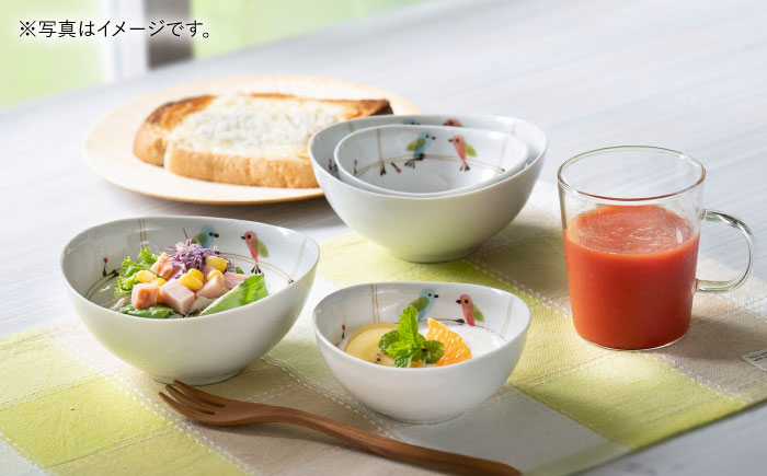 【波佐見焼】ことりの森 ボウル 大小4点セット【まるしん】 [WD44]