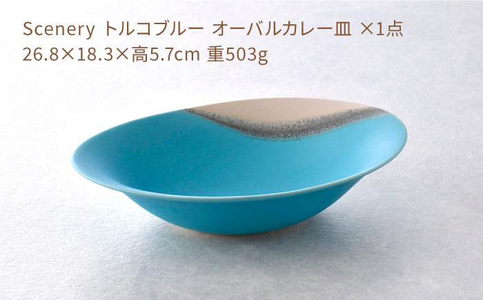 【波佐見焼】Scenery（シーナリー）トルコブルー オーバルカレー皿 1点　【光春窯】 [XD116]