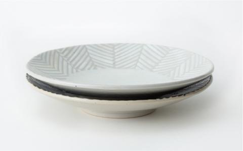 【波佐見焼】ORIME ヘリンボーン 六寸丸皿 （ブラウン×ホワイト）セット 【アイユー】 [UA20]