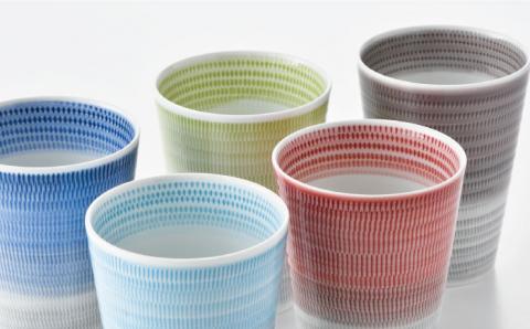 【波佐見焼】色染め流し フリーカップ（中）5色セット【一真窯】 [BB48]