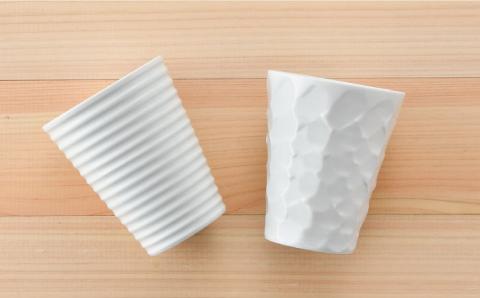 【波佐見焼】白磁手彫 フリーカップ（大）2個セット【一真窯】 [BB49]