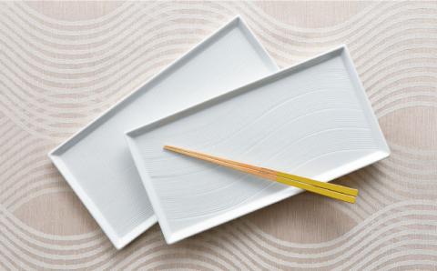 【波佐見焼】白磁手彫 ハーフトレイ プレート 2枚セット【一真窯】 [BB50]