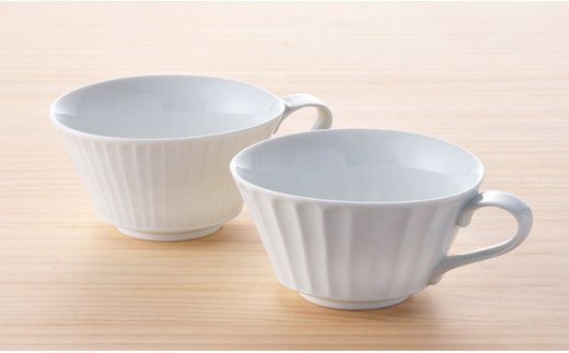 【波佐見焼】白磁手彫 スープカップ プレート ペアセット【一真窯】 [BB01]