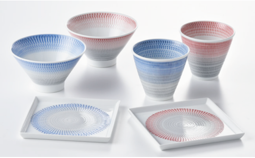 【波佐見焼】富士碗 富士カップ 色染飛カンナスクエア皿 茶碗 カップ プレート ペアセット【一真窯】 [BB07]