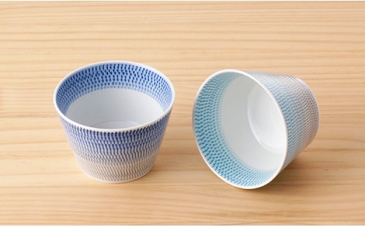 【波佐見焼】 色染流し そばちょこ 2点セット 青・水色 【一真陶苑】 [BB15]