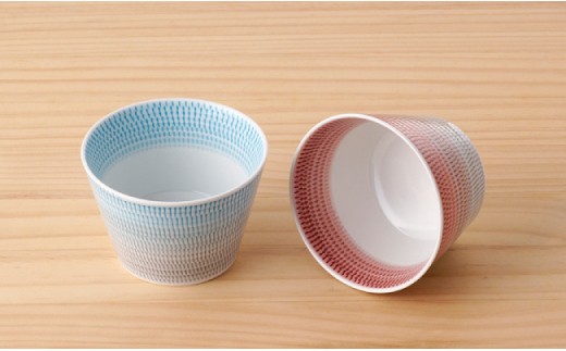 【波佐見焼】 色染流し そばちょこ 2点セット 赤・水色 【一真陶苑】 [BB17]