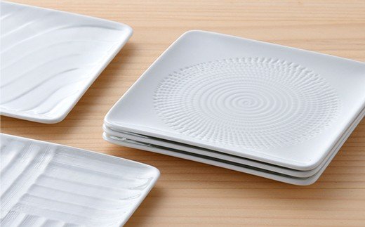 【波佐見焼】白磁手彫 銘々皿 角皿 プレート 5点セット【一真陶苑】[BB33]