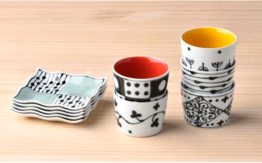 【波佐見焼】 カラフルカップ そばちょこ 小皿 ペア 5色 10点セット【大新窯】 [DC03]