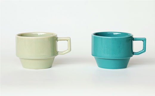 【波佐見焼 マルヒロ】HASAMI SEASON 01 ブロックマグペアセット（2点）イエローベージュ×グリーン [EB38]