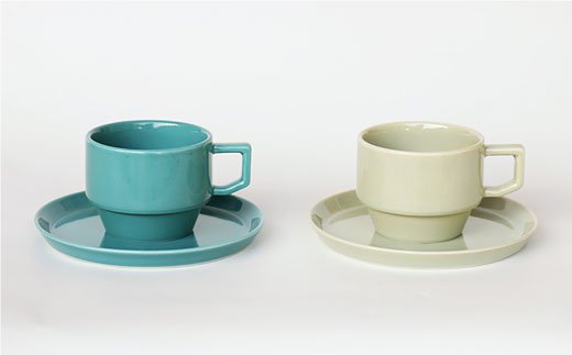 【波佐見焼 マルヒロ】HASAMI SEASON 01 マグ・プレートミニ ペアセット（4点）イエローベージュ×グリーン [EB45]