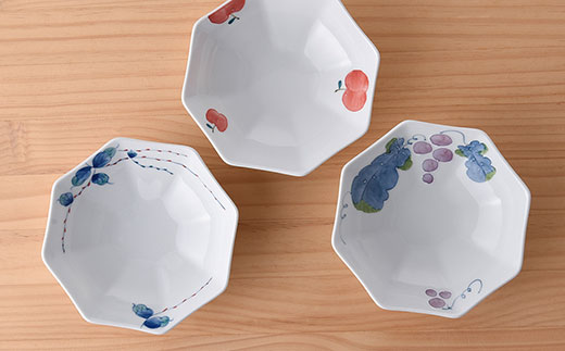 【波佐見焼】八角平鉢 小鉢 人気の柄 3点セット【松幸陶芸】 [HB14]