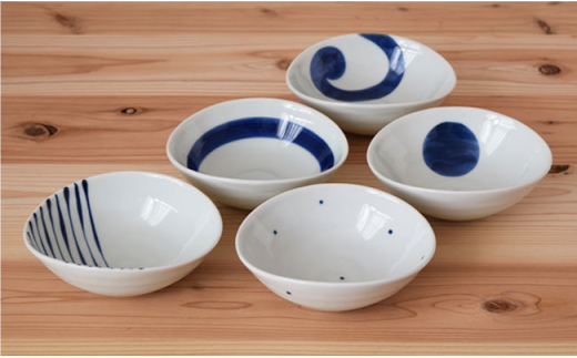 【波佐見焼】染付変形 小鉢 5個セット【團陶器】 [PB10]