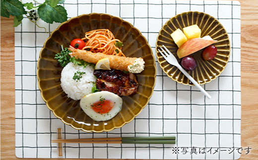 【波佐見焼】花しのぎ ペア 大皿・取皿 (織部・鶯茶)【団陶器】 [PB19]