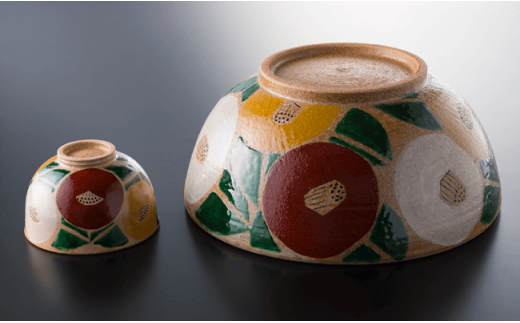 【波佐見焼】魯山人写椿 大鉢 /抹 茶碗 セット（桐箱入） どんぶり ボウル【利左エ門窯】 [QB01]