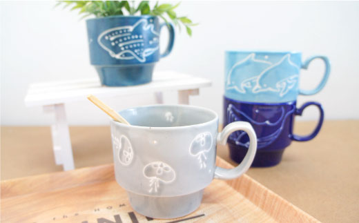 【波佐見焼】Ocean スタッキング マグカップ 4柄セット スープマグ スープカップ 陶器【トーエー】 [QC05]