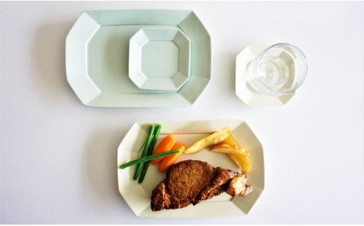 【波佐見焼】角 プレート L・S ミントブルー・アイボリー 4枚セット【永峰製磁】【eiho】 [RA39]