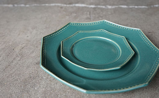 【波佐見焼】緑青釉オクトゴナル皿（大・小）各5枚セット 大皿 小皿 取り皿 【吉田健宗】 [RB08]