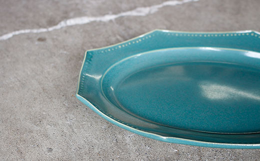 【波佐見焼】緑青釉オクトゴナル長皿 5枚セット カレー皿 パスタ皿 食器 【吉田健宗】 [RB12]