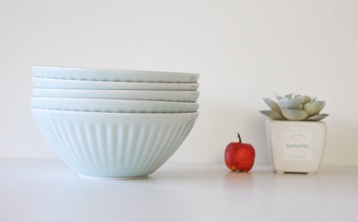 【波佐見焼】麻の葉シリーズ ボウル ブルー M 5個セット【陶芸ゆたか】 [VA46]