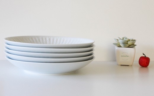 【波佐見焼】麻の葉シリーズ 21.5cm プレート L ホワイト 5枚セット 大皿 【陶芸ゆたか】 [VA50]