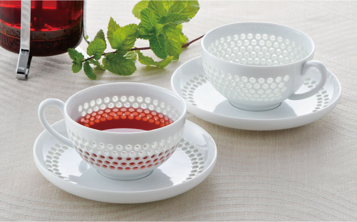 【波佐見焼】水晶プレミアム ティーカップ ソーサー 2客セット【丹心窯】 [AB37]