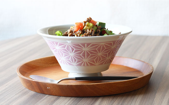 【波佐見焼】麻の葉 おしゃれDON どんぶり パープル【Cheer house】 [AC125]