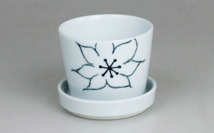 【波佐見焼】 ミニ植木鉢 背高木立・手描フラワー・リーフ 3柄セット 【Cheer house】 [AC292]