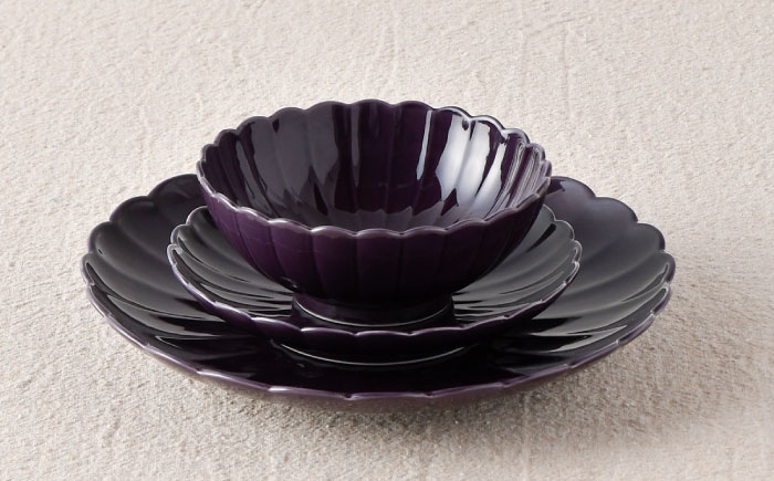 【波佐見焼】RINKA プレート ボウル 3点セット 紫【長十郎窯】 [AE27]