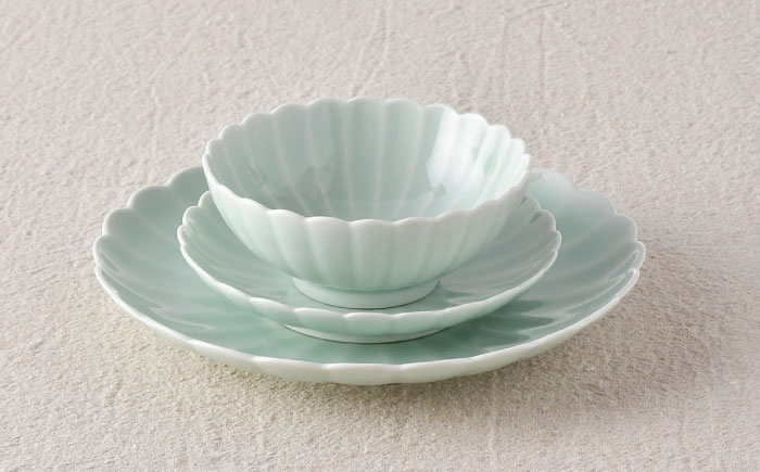 【波佐見焼】RINKA プレート ボウル 3点セット 青磁【長十郎窯】 [AE28]