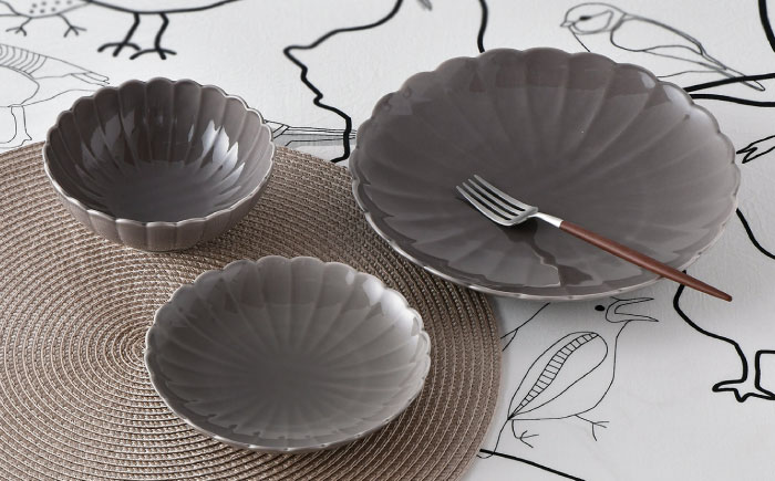 【波佐見焼】RINKA プレート ボウル 3点セット グレー【長十郎窯】 [AE31]