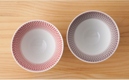 【波佐見焼】 富士碗 茶碗 2点セット 赤・ネズミ色  食器 皿 【一真陶苑】 [BB24]