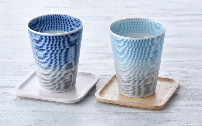 【波佐見焼】色染め流し フリーカップ （大） 青・トルコ【一真窯】 [BB59]