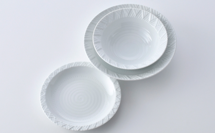 【波佐見焼】WAVEシリーズ 3点セット(白) ボール 小鉢 プレート【一真窯】 [BB66]